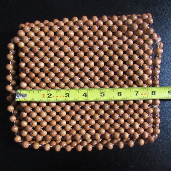 Vintage 70s Small Japanese Style Wooden Bead Handbag Shoulder Bag - Picture 4 of 4